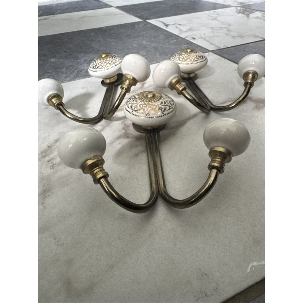 Casadecor Ceramic Coathooks Set of 3 White Gold Silver Wall Mounted Home Decor